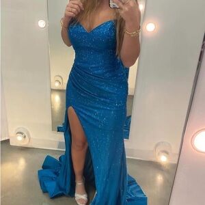 Sherri Hill Blue Strapless Sequin Gown